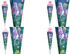 ROTH Motiv-Schultüte "Magische Einhornreiterin", 850 mm eckig, mit Organzaverschluss, Glitter, Organza und - 1 Stück (678915)