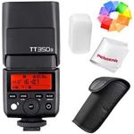 Godox TT350S. Typ: Kompaktes Blitzlicht, Produktfarbe: Schwarz, Annähernde Recycling-Zeit: 2,2 s. Akku-/Batterietyp: AA. Breite: 140 mm, Tiefe: 38 mm, Höhe: 62 mm (TT350S)