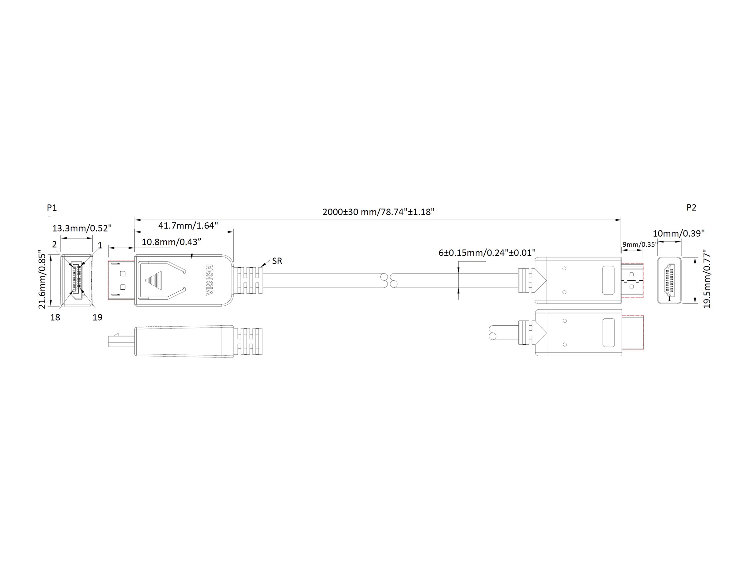 VISION TC 2MDPHDMI8K/BL 2 m DisplayPort zu HDMI Adapterkabel Schwarz