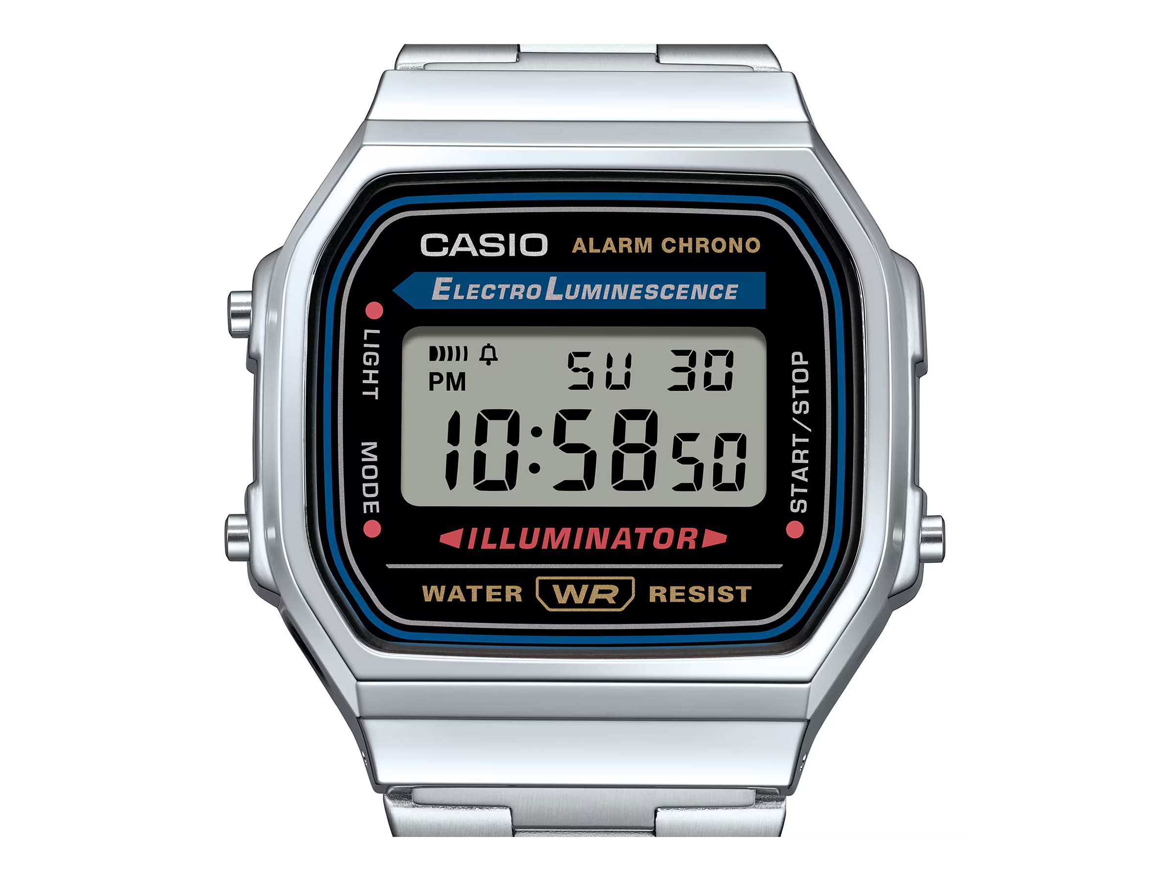 Casio Vintage A168WA-1WDF Unisex-Digitaluhr Edelstahlarmband Silber