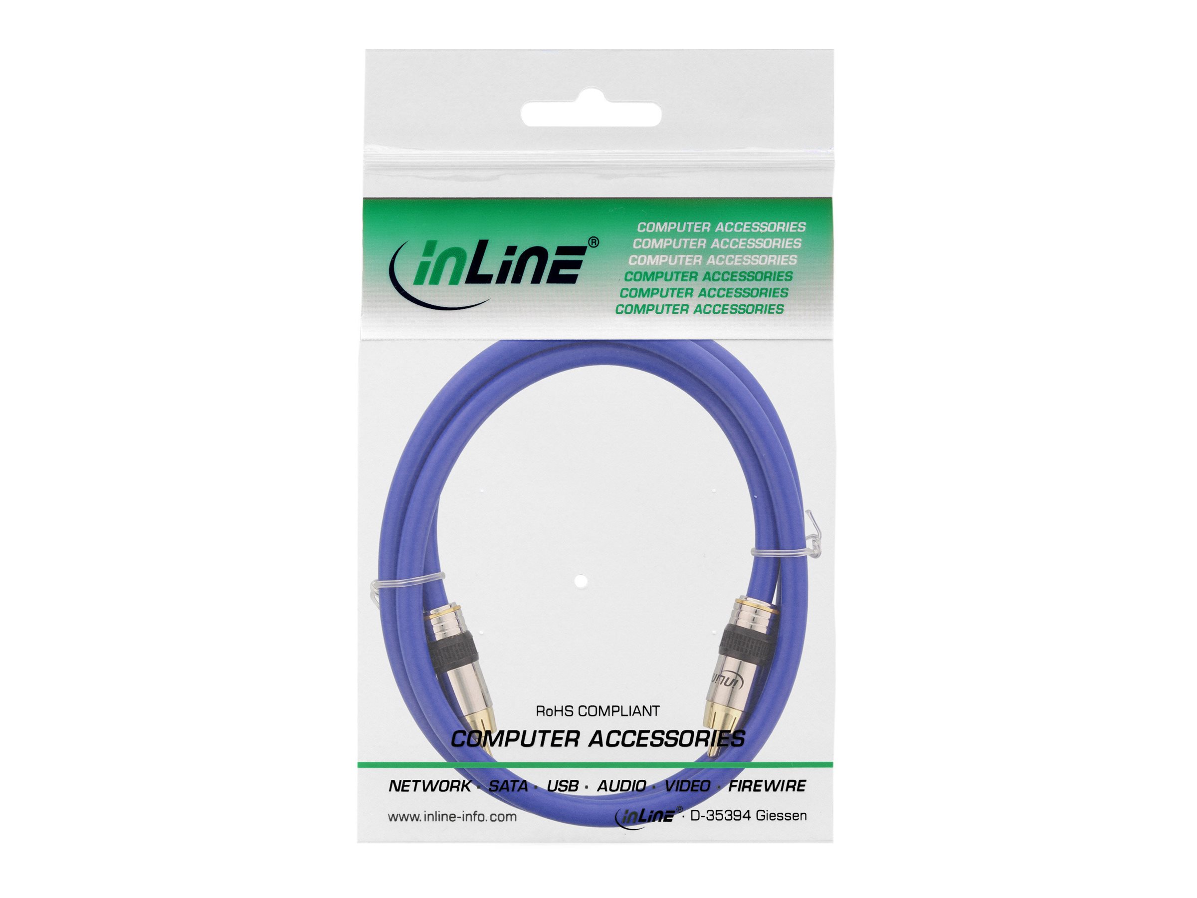 InLine Premium Cinch A/V Kabel 25 m koaxial 75 Ohm vergoldete Stecker Blau