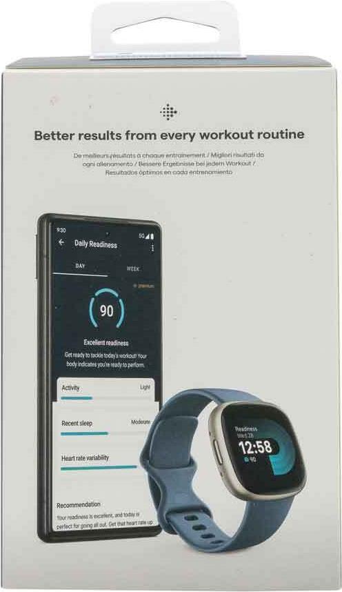Fitbit Versa 4 GPS Smartwatch 1.57" Aluminium Platin Waterfall Blue