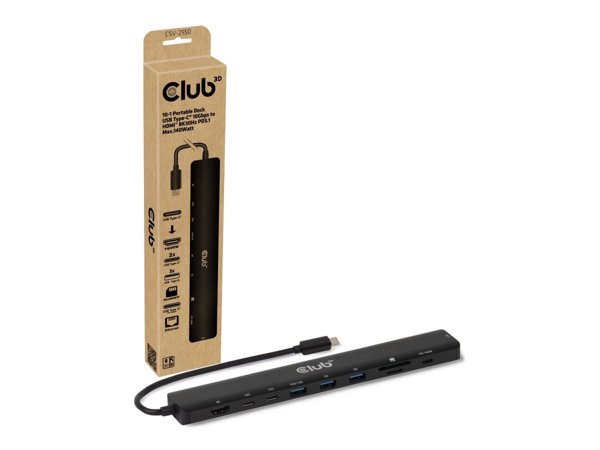Club 3D CSV-2550 10-in-1 Dockingstation USB-C HDMI 8K 2.5GbE Schwarz