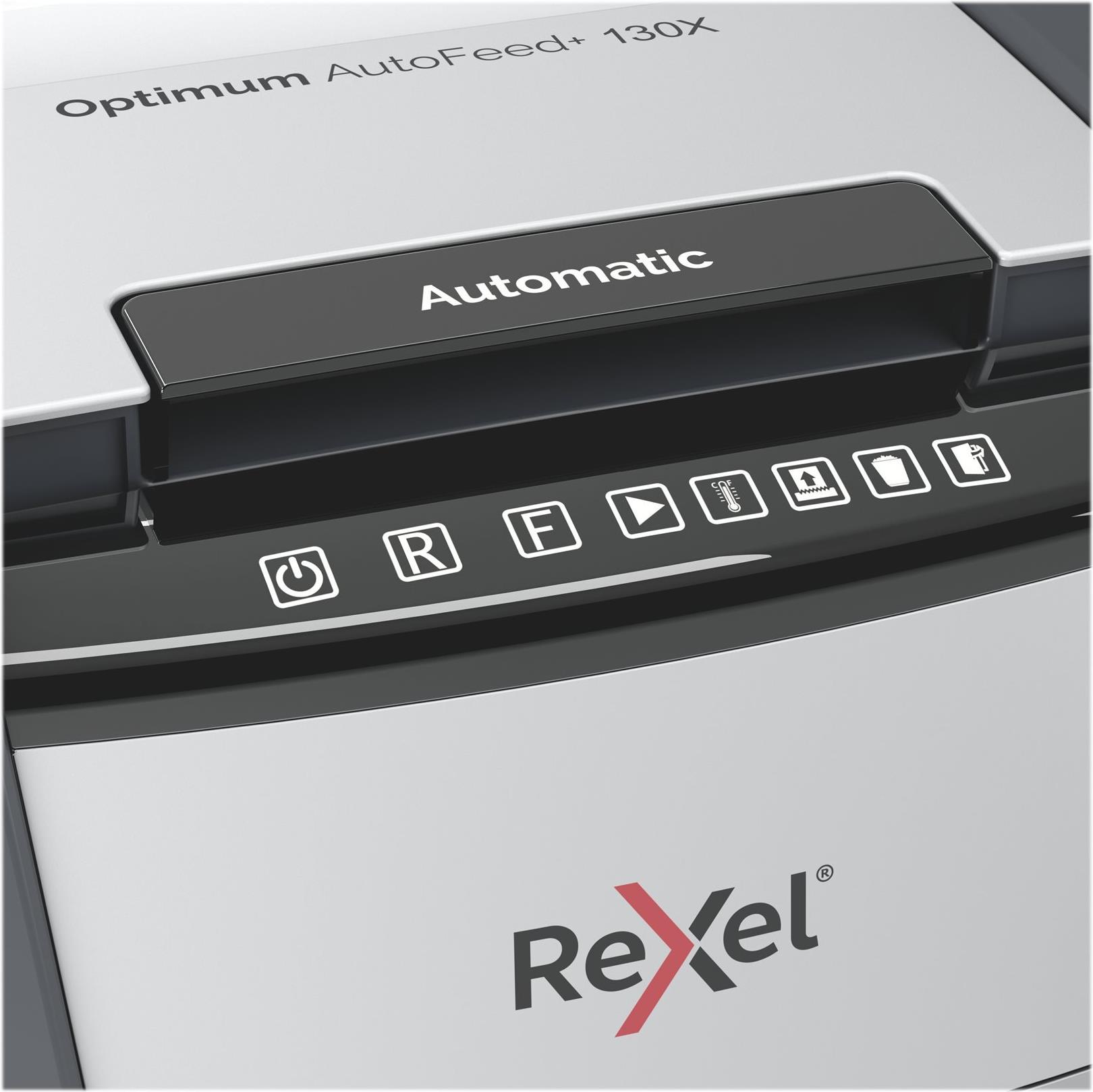 Rexel Optimum AutoFeed+ 130X Aktenvernichter 130 Blatt Kreuzschnitt Schwarz, Grau