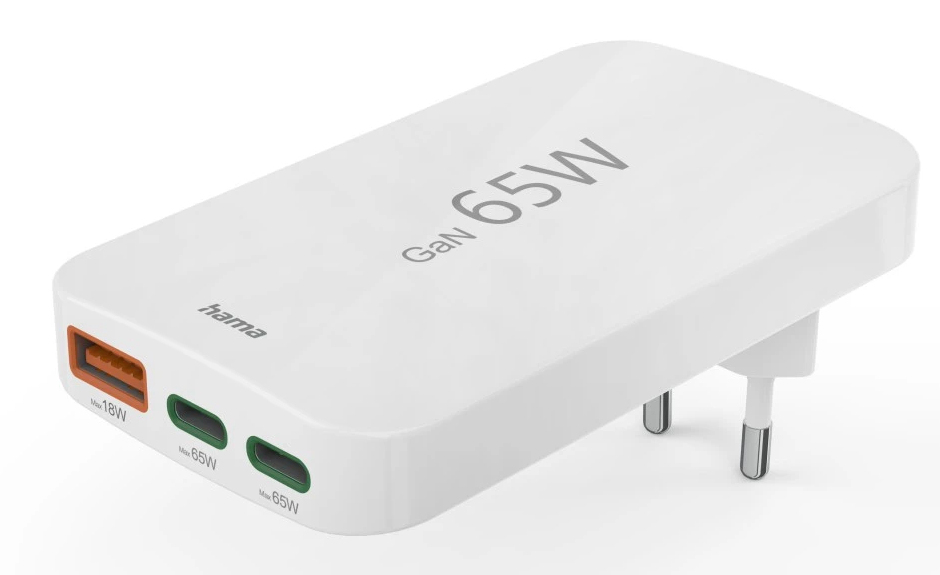 Hama Netzteil GaN 65 W PD 2x USB-C 1x USB-A Weiß