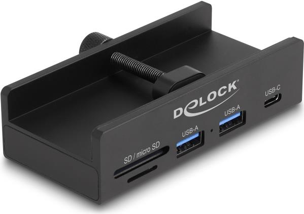 Delock Externer USB 5 Gbps Hub mit 2 x USB Typ-A, 1 x USB Type-C™ und SD + Micro SD Slot mit Feststellschraube (64263)