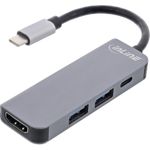 InLine® Multifunktions-Hub USB 3.2 Gen.1, 2x USB-A 5Gb/s + HDMI 4K/30Hz + USB Typ-C PD 87W, Aluminium, grau (33271H)