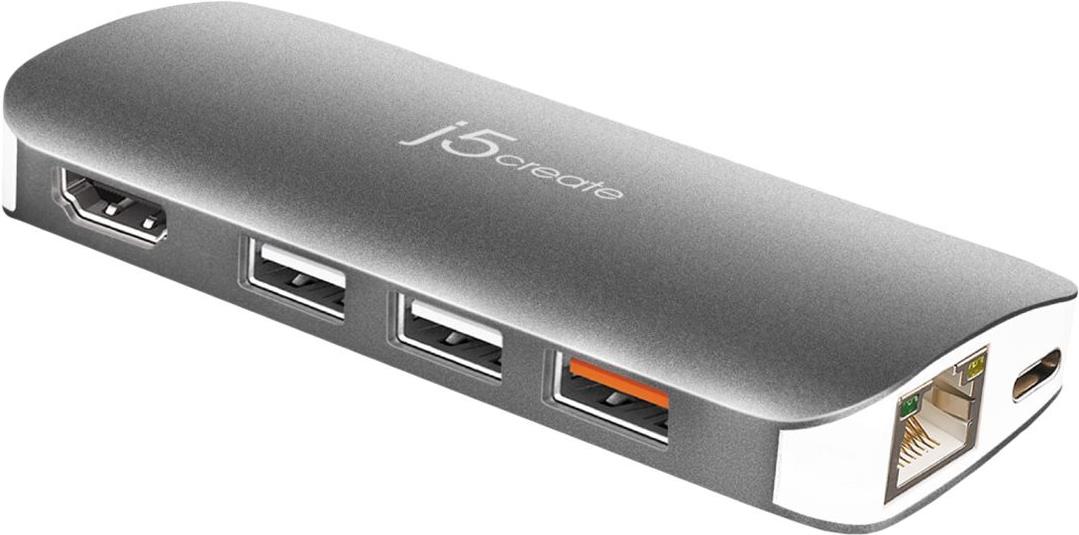 j5create JCD383-N USB-C 9-in-1 Multi Adapter Dockingstation Aluminium Silber, Weiß