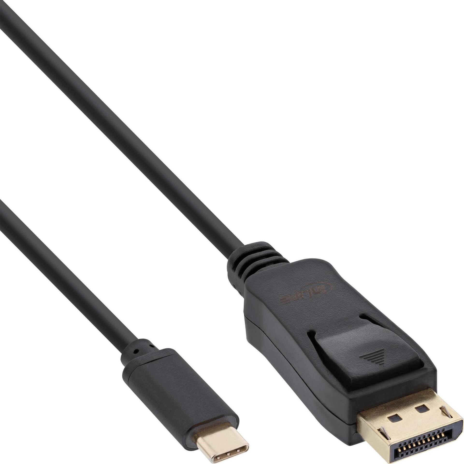 InLine - Adapterkabel - USB-C (M) bis DisplayPort (M) eingerastet - USB 3,1 / Thunderbolt 3 / DisplayPort 1,2 - 7,5m - unterstützt 4K 60 Hz (3840 x 2160) - Schwarz (64127)