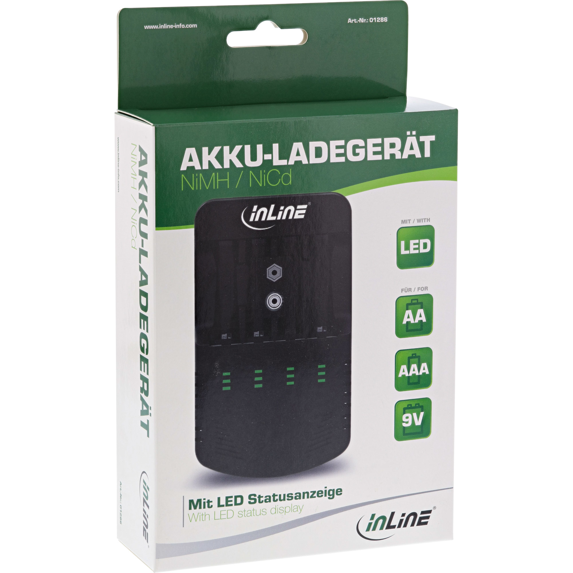 InLine Batterieladegerät NiCd+NiMH AA, AAA und 9V Block Schwarz