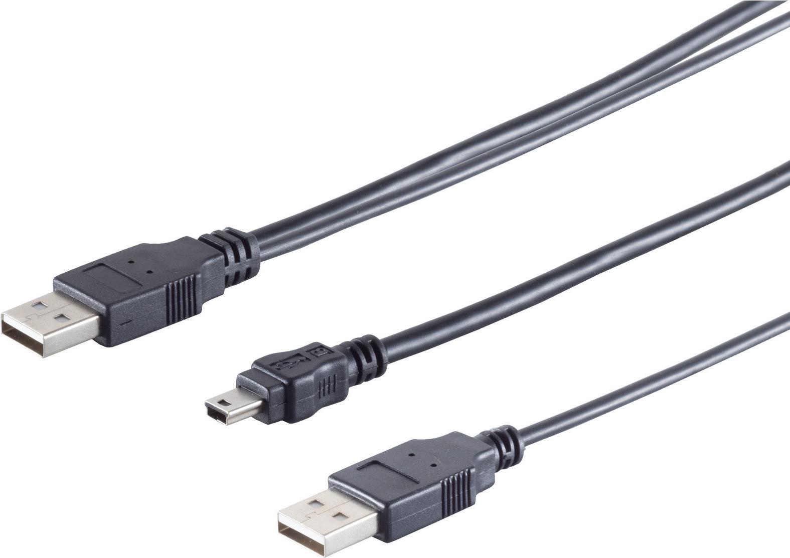 S/CONN maximum connectivity USB-Y-Stromkabel, 2 x USB A-Stecker auf USB-B-Mini 5 pin Stecker, USB 2.0, 0,6m (77150)