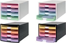 HAN Schubladenbox IMPULS, 4 offene Schübe, schwarz/pastell aus Polystyrol, für Formate bis DIN C4, inkl. auswechselbare - 1 Stück (1013-139)