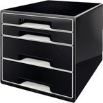 Esselte-Leitz LEITZ Schubladenbox WOW CUBE, 4 Schübe, schwarz/weiß für Format DIN A4 Maxi, Hochglanz, Schubladen mit Auszugs - 1 Stück (5252-10-95)
