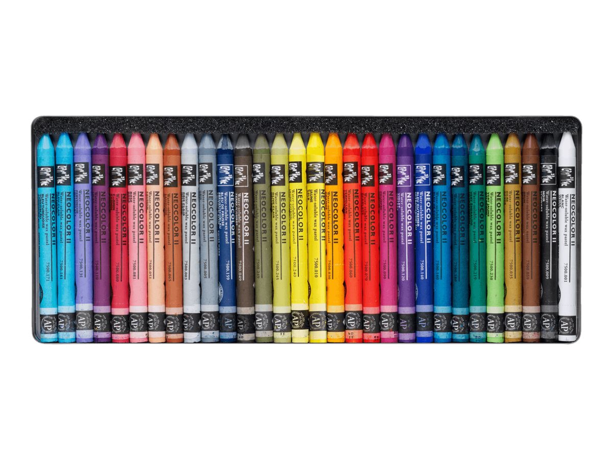 Caran d'Ache NEOCOLOR II Aquarell-Wachsmalstift, 30er Etui, Wasservermalbar, Mehrfarbig
