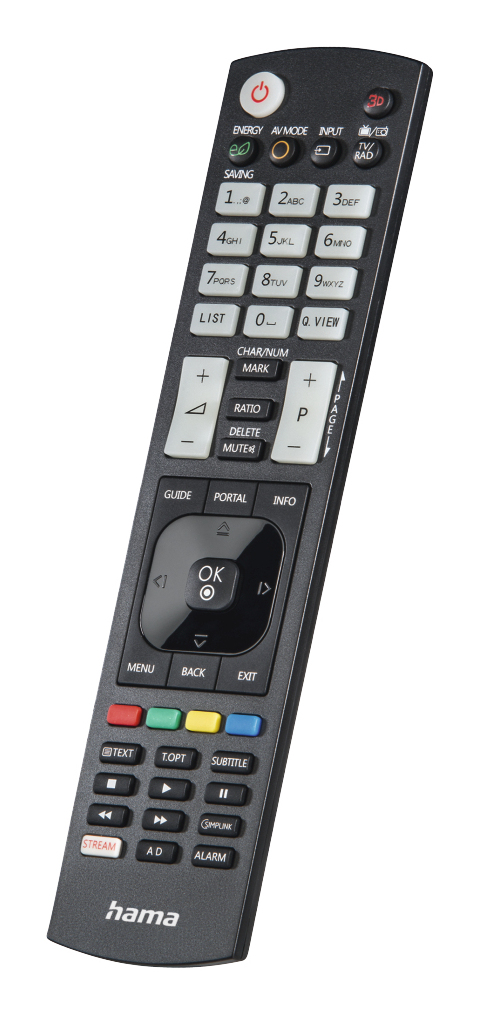Hama Universal-Fernbedienung für LG TVs, IR, 52 Tasten, lernfähig, beleuchtete Tasten, Schwarz