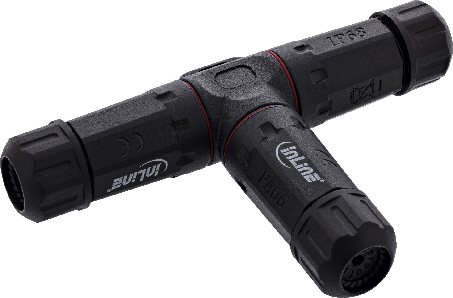 InLine Netzkabelkupplung IP68 3-polig 3-Wege M20 schwarz (69927U)