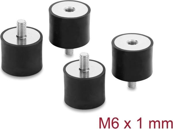 Delock Vibrationsdämpfer M6 x 1 mm D 25 x H 20 mm mit Innen und Außengewinde 4 Stück schwarz (60820)