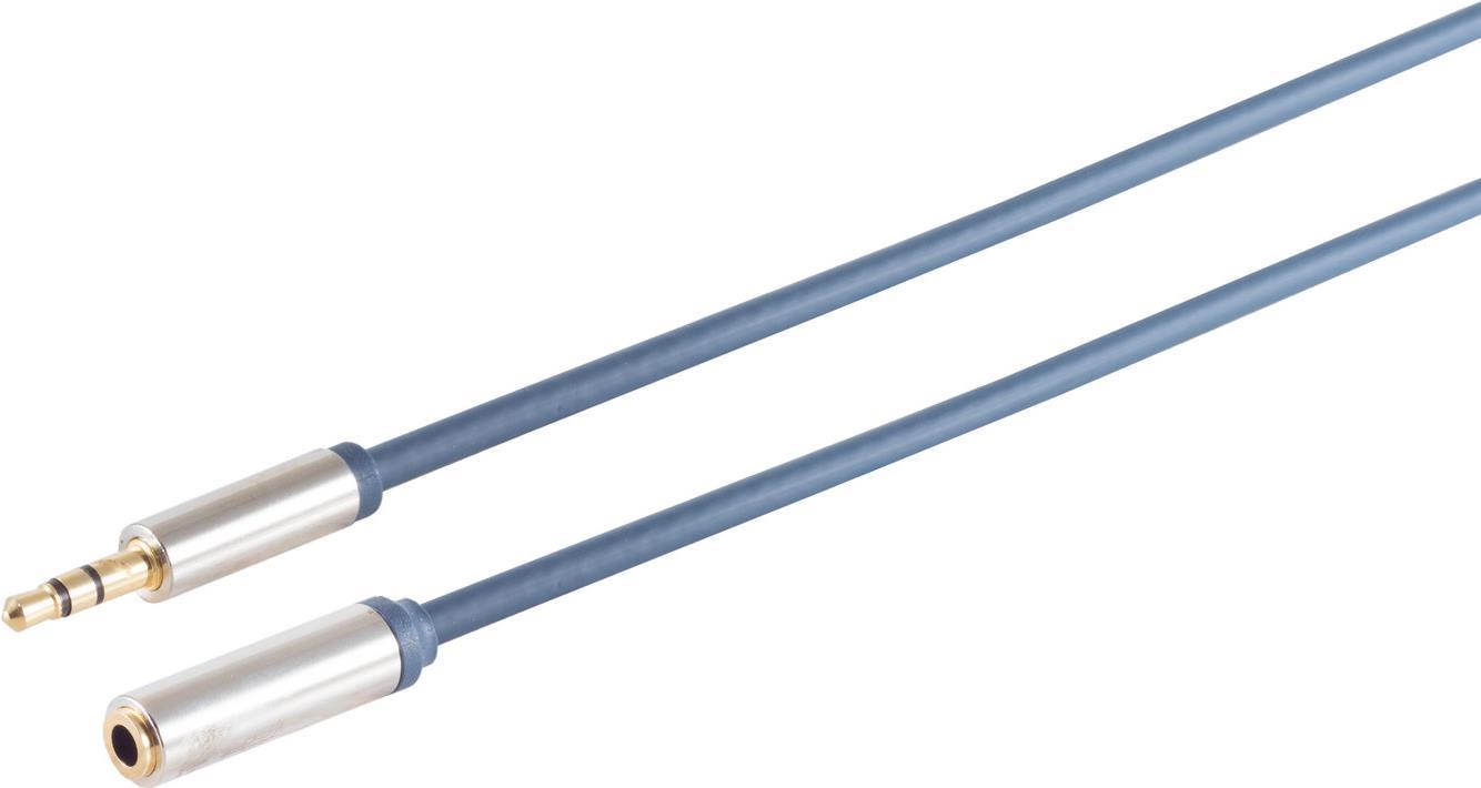 S/CONN maximum connectivity Home Cinema Verchromter Metall-Klinkenstecker 3,5 mm und verchromte Metall-Klinkenbuchse 3,5 mm, vergoldete Kontakte, SLIM LINE - 3,00m (30805-MHQ-SLIM)