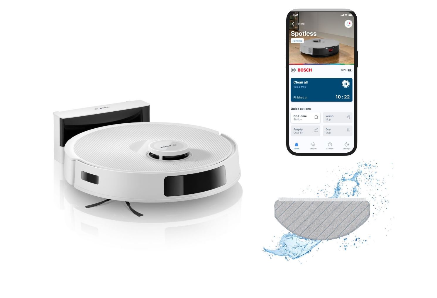 Bosch BCRC2W Saug-Wischroboter 11000 Pa LiDAR Navigation 160 Min. Laufzeit Weiß