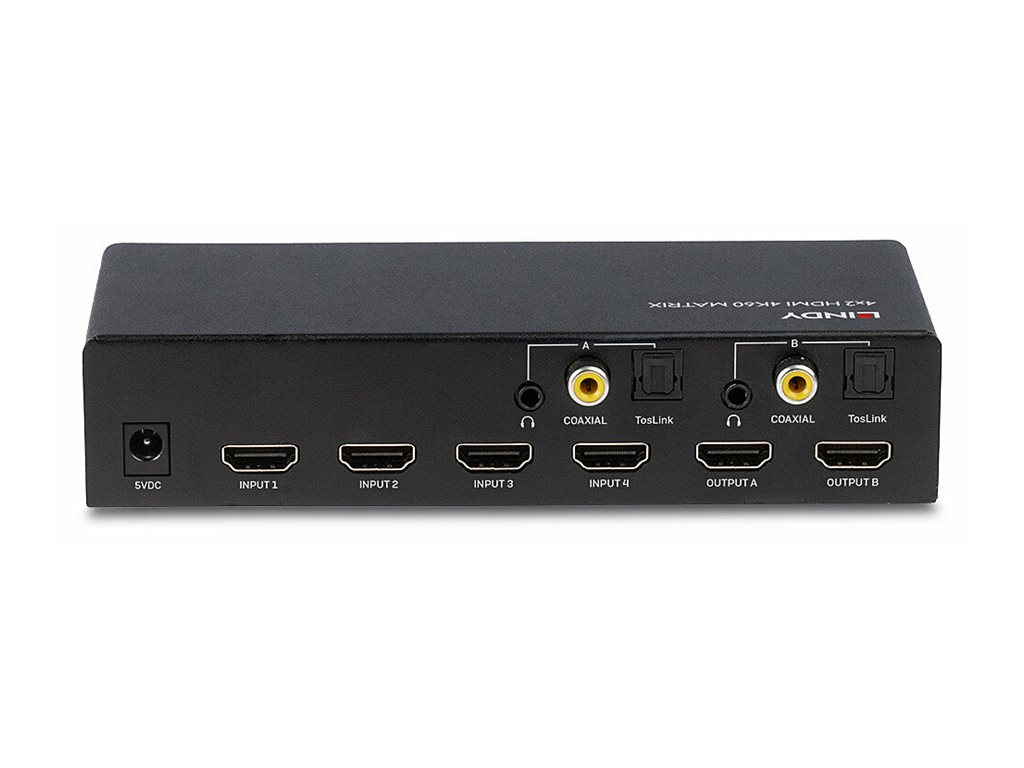 Lindy 4x2 HDMI 2.0 18G Matrix Switch 4K60 HDR Schwarz