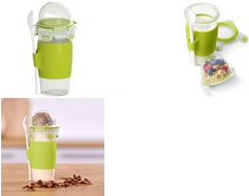 emsa Yoghurt Mug CLIP & GO, mit Löffel und Toppingbehälter Yoghurt Becher mit Silikonmanschette, transparent / grün, - 1 Stück (3110600384)