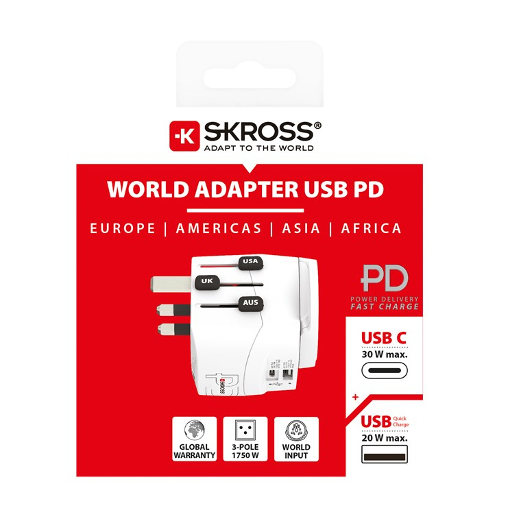 Skross PRO Light USB AC30PD World Reiseladegerät Weiß