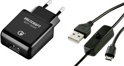 VOLTCRAFT QCP-3000 USM USB-Ladegerät Passend für: Raspberry Pi Ausgangsstrom (max.) 3000 mA 1 x USB 2.0 Stecker Micro-B mit Ein-/Aus-Schalter, Qualcomm Quick (QCP-3000 USM)