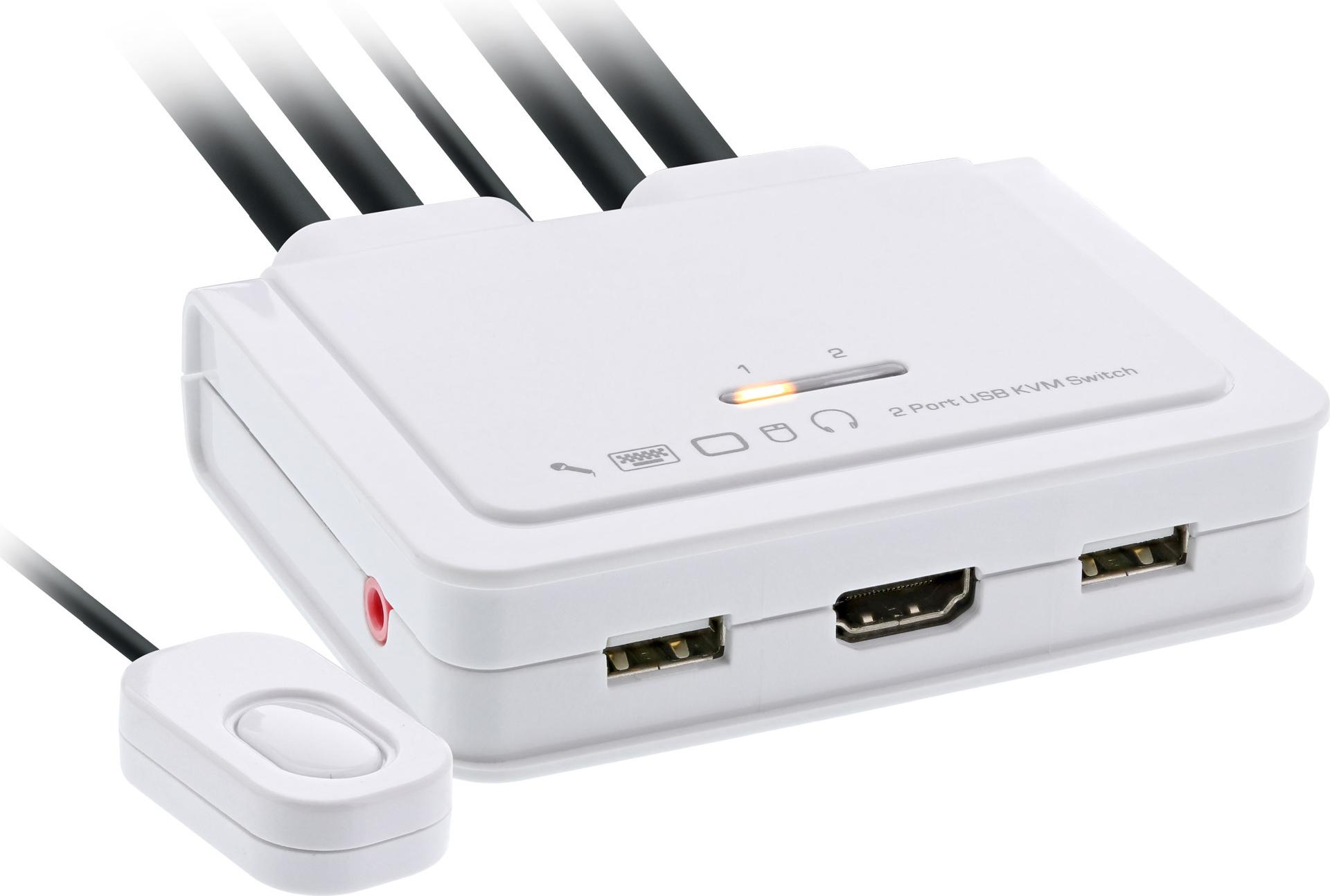 InLine 62613I KVM-Switch HDMI 4K 2 Port mit Audio und USB Weiß