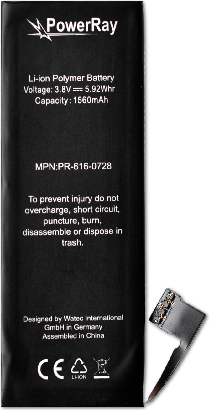 PowerRay Battery PR-616-0728 for iPhone 5S, 1560 mAh, Bulk (PR-616-0728)