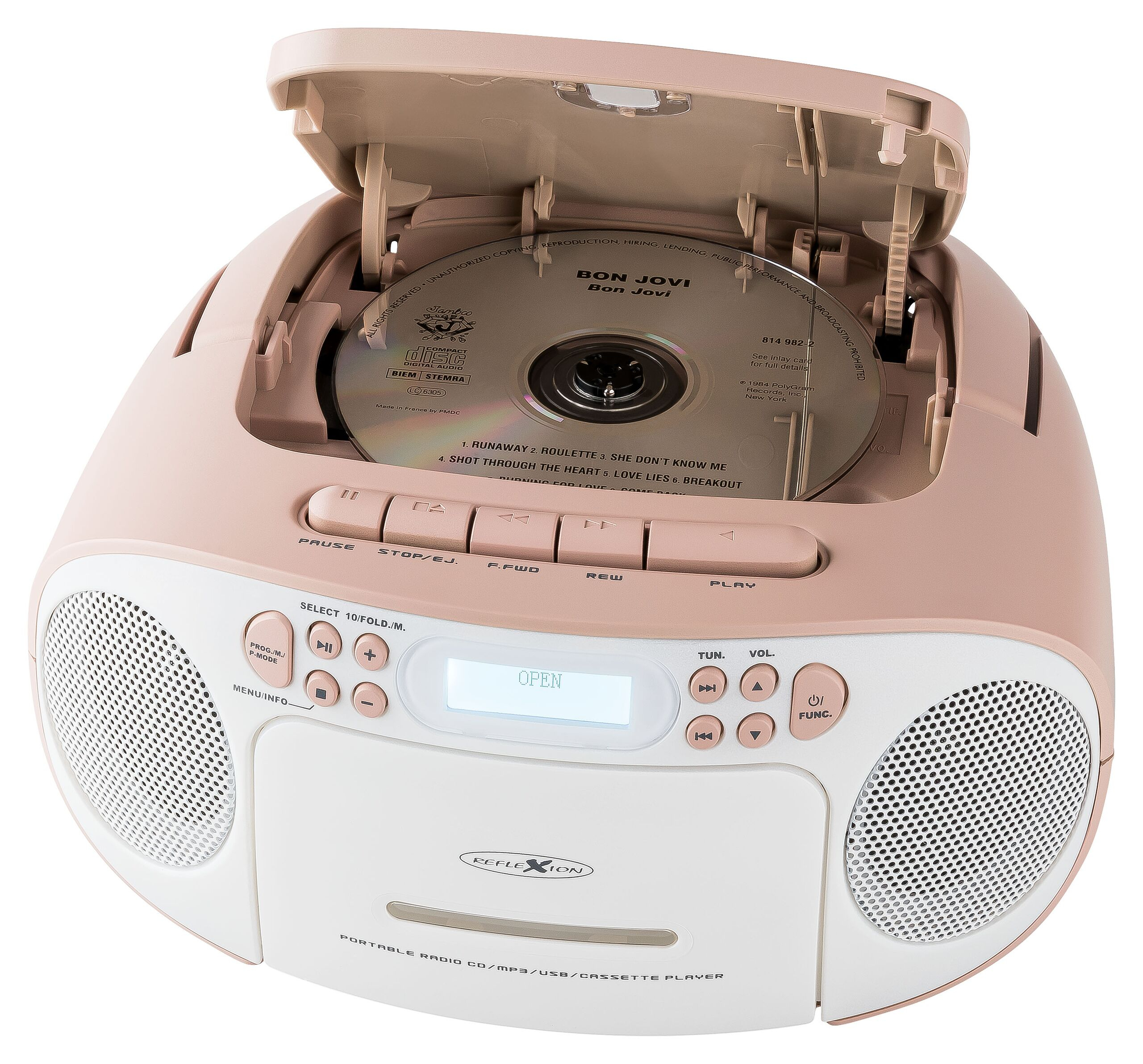 Reflexion RCR2260DAB Tragbarer Radiorecorder DAB+ UKW CD Kassette USB Pink, Weiß
