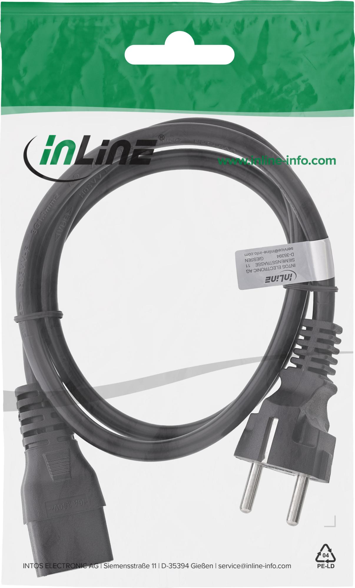 InLine Stromkabel CEE 7/7 zu IEC 60320 C19 16A 1 m Schwarz
