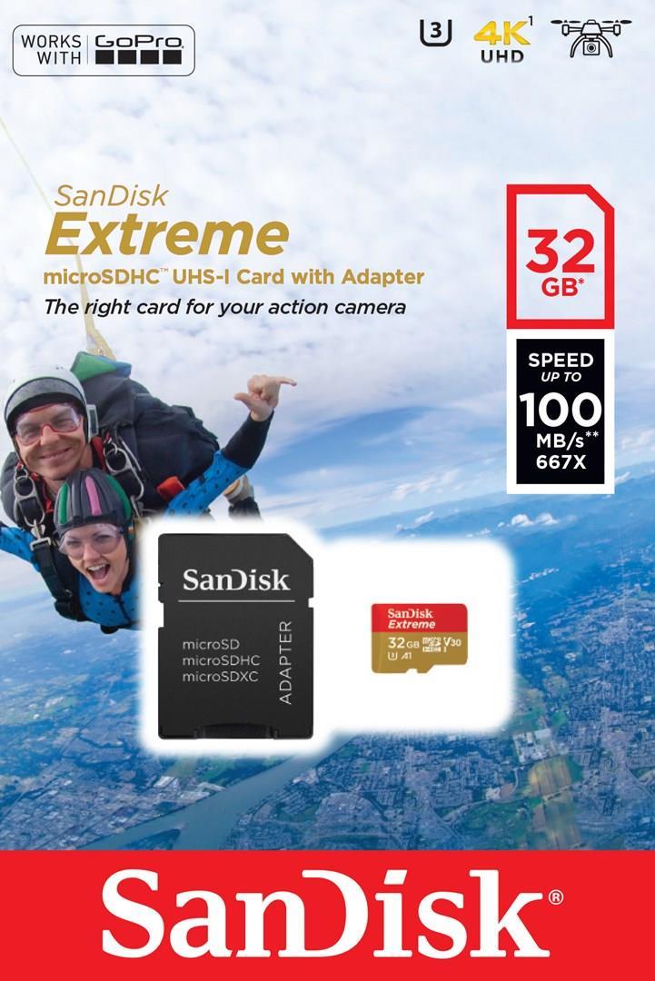 SanDisk Extreme Flash-Speicherkarte (microSDHC/SD-Adapter inbegriffen) (SDSQXAF-032G-GN6AA)