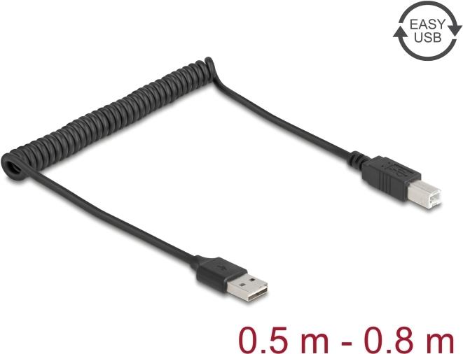 Delock Spiralkabel EASY-USB 2.0 Typ-A Stecker zu USB Typ-B 0.5 m bis 0.8 (90130)