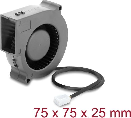 Delock Radiallüfter / Lüftergebläse 12 V DC 75 x 75 x 25 mm mit 3-Pin Lüfteranschluss, schwarz (67494)