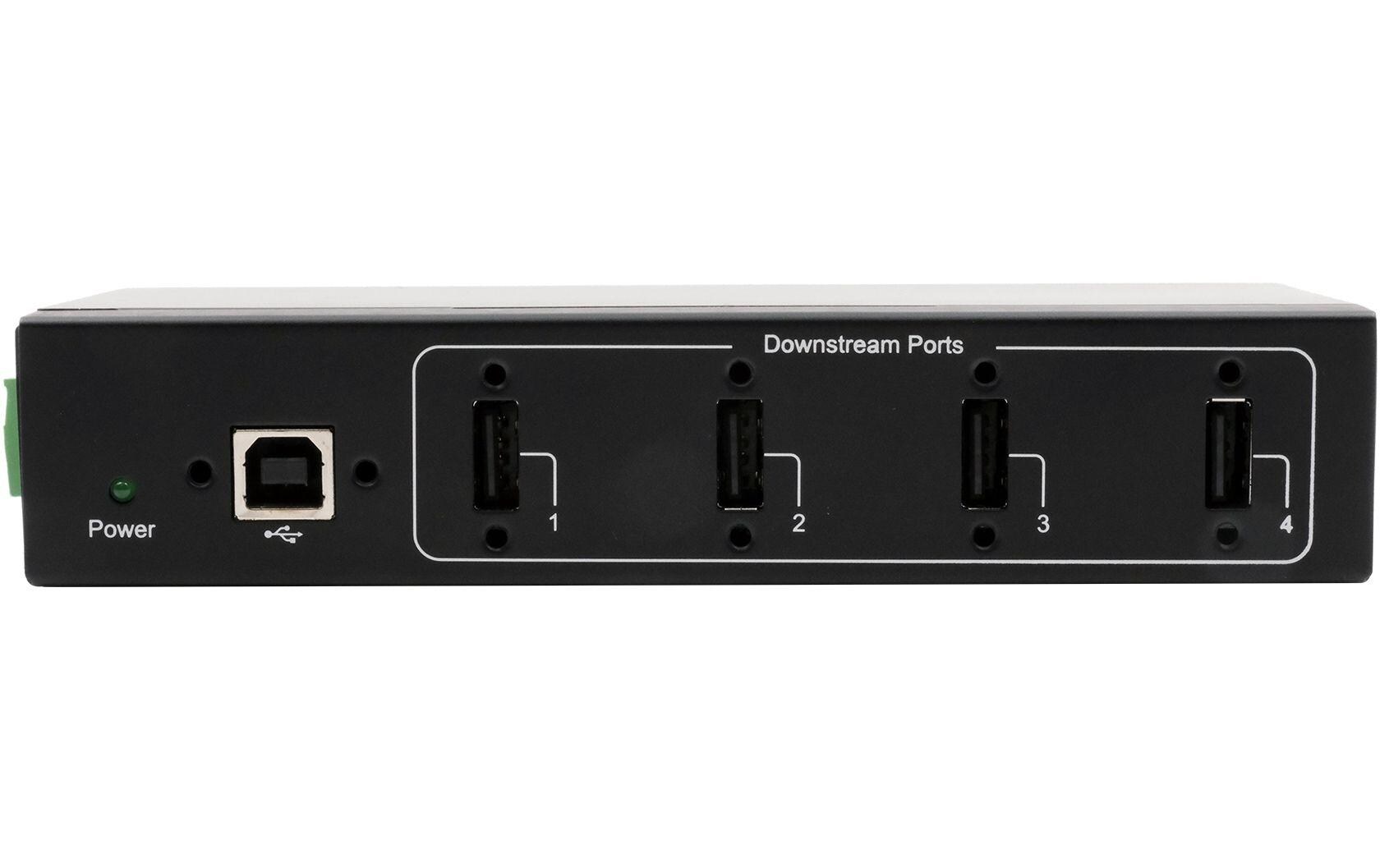 Exsys EX-11214HMVS 4-Port USB 2.0 Metall-Hub mit DIN-Rail-Montage, 15KV ESD Schutz, Schwarz