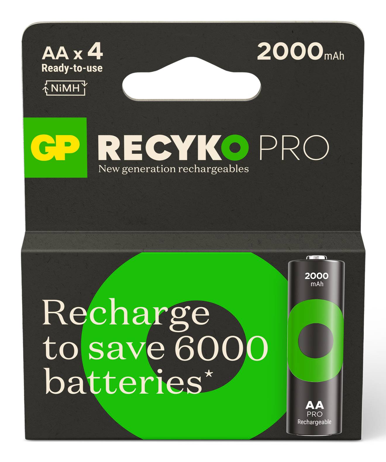 GP Batteries ReCyko Pro Mignon AA Akku NiMH 2000 mAh 1,2 V 4 Stück