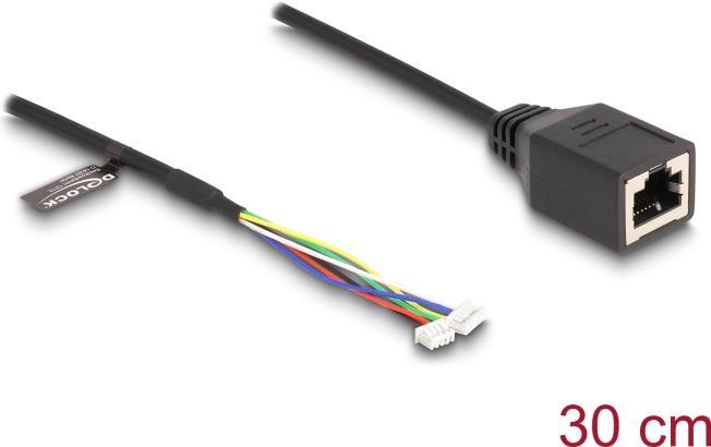 Delock Kabel RJ45 Buchse zu Pfostenbuchse 1,25 mm 4 Pin und Pfostenbuchse 1,25 mm 6 Pin Cat.5e 30 cm schwarz (88007)