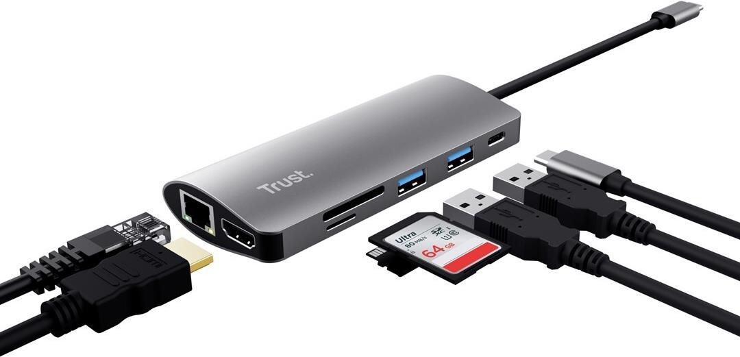 Trust Dalyx 7-in-1 USB-C Multiport Adapter Dockingstation Silber