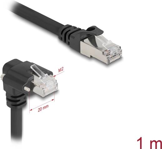 Delock GigE Kamera Kabel RJ45 Stecker 90° gewinkelt mit Schrauben zu RJ45 Stecker Cat.6 S/FTP 1 m schwarz (80921)