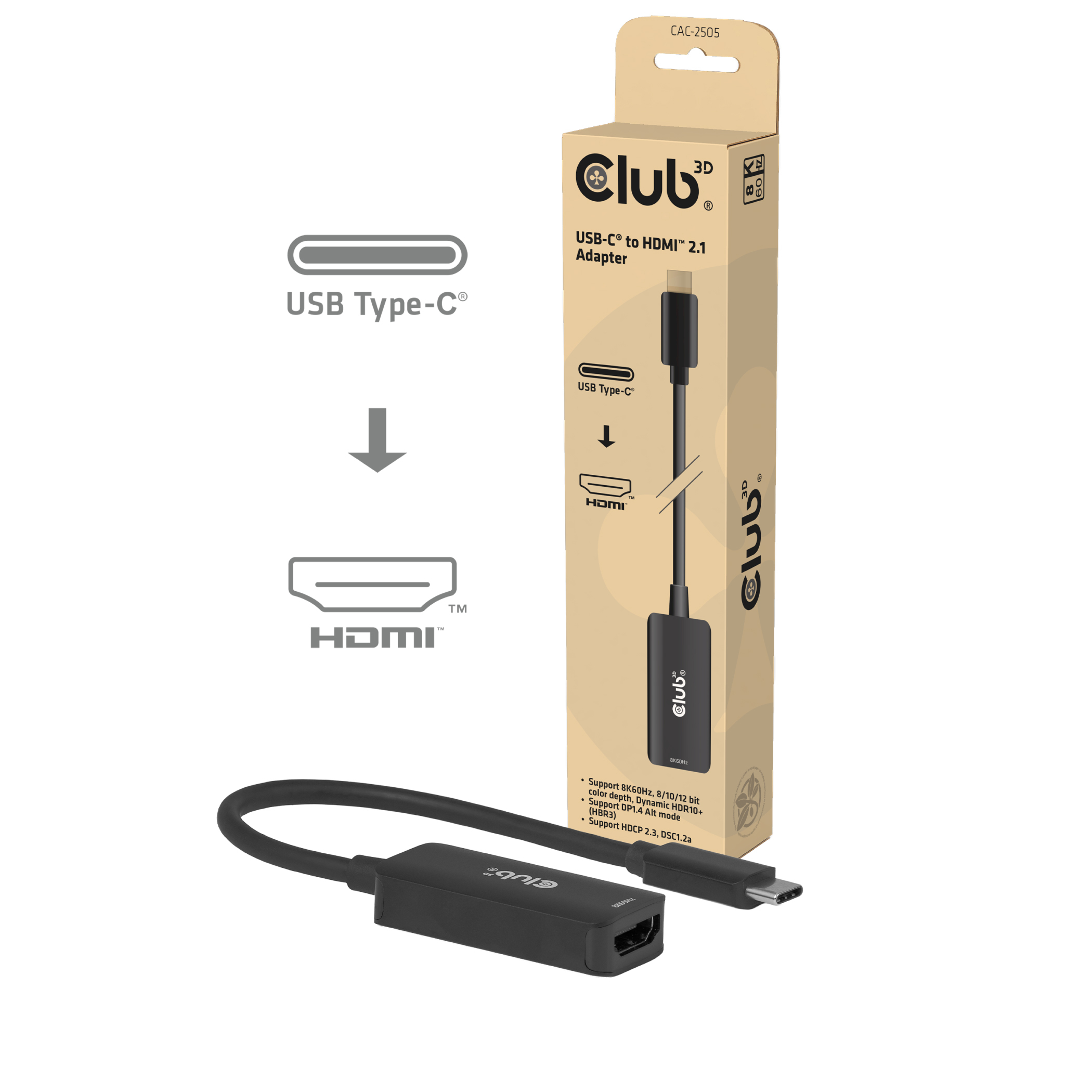 Club3D CAC-2505 USB Typ-C auf HDMI 2.1 Adapter 8K60Hz Schwarz