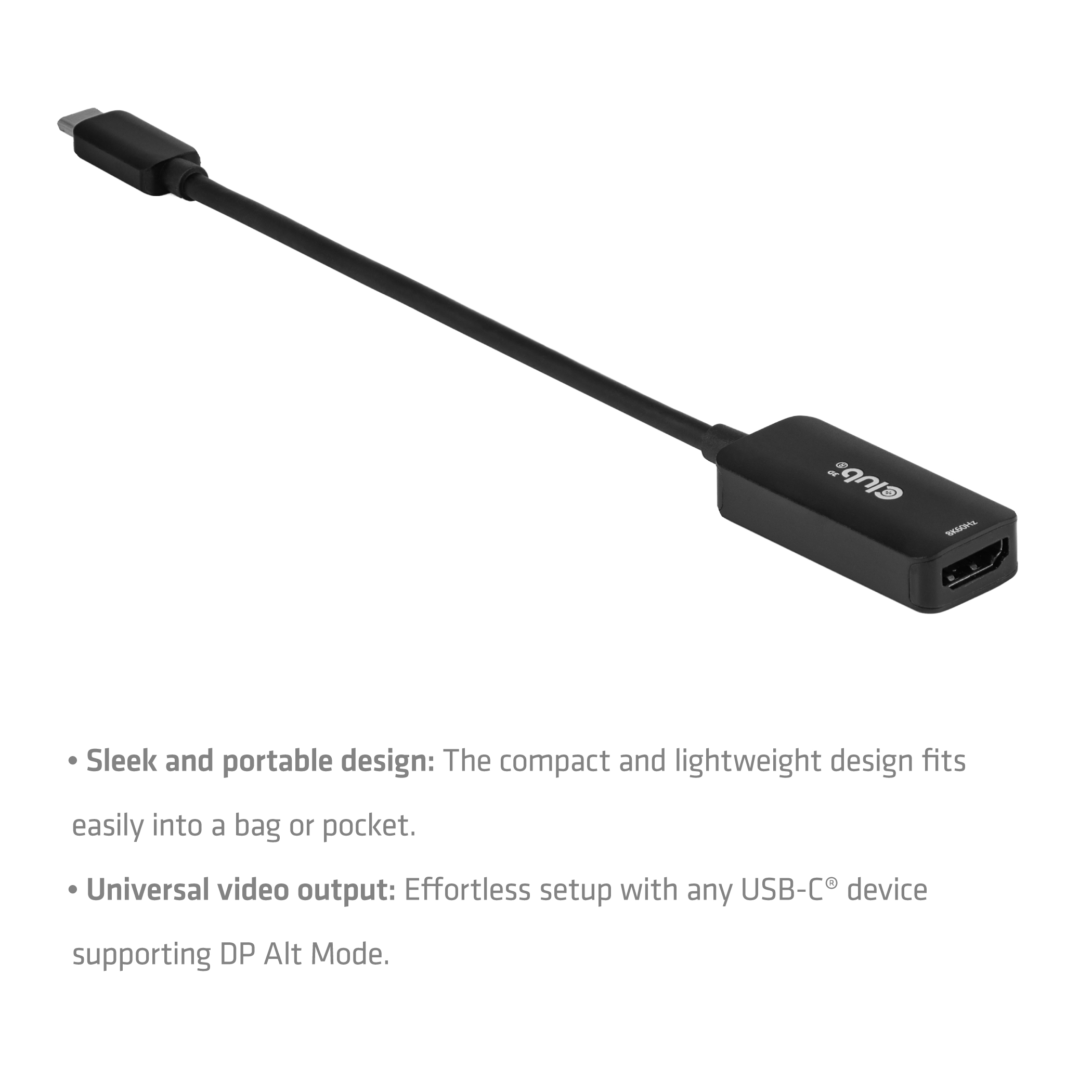 Club3D CAC-2505 USB Typ-C auf HDMI 2.1 Adapter 8K60Hz Schwarz