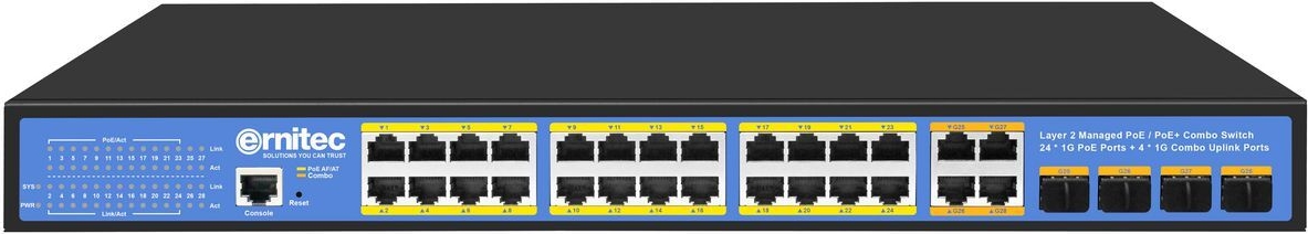 Ernitec Managed Layer 2+ Switch, 24 ports, 4 x Gigabit RJ45 ports, 1 x console port (ELECTRA-M224-1GB-370W)