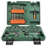 BRÜDER MANNESMANN Gewindeschneide-Satz, 40-teiliger Koffer Inhalt: 16x Schneideisen & Gewindebohrer, 1x T-Griff Ratsche - 1 Stück (M53230)
