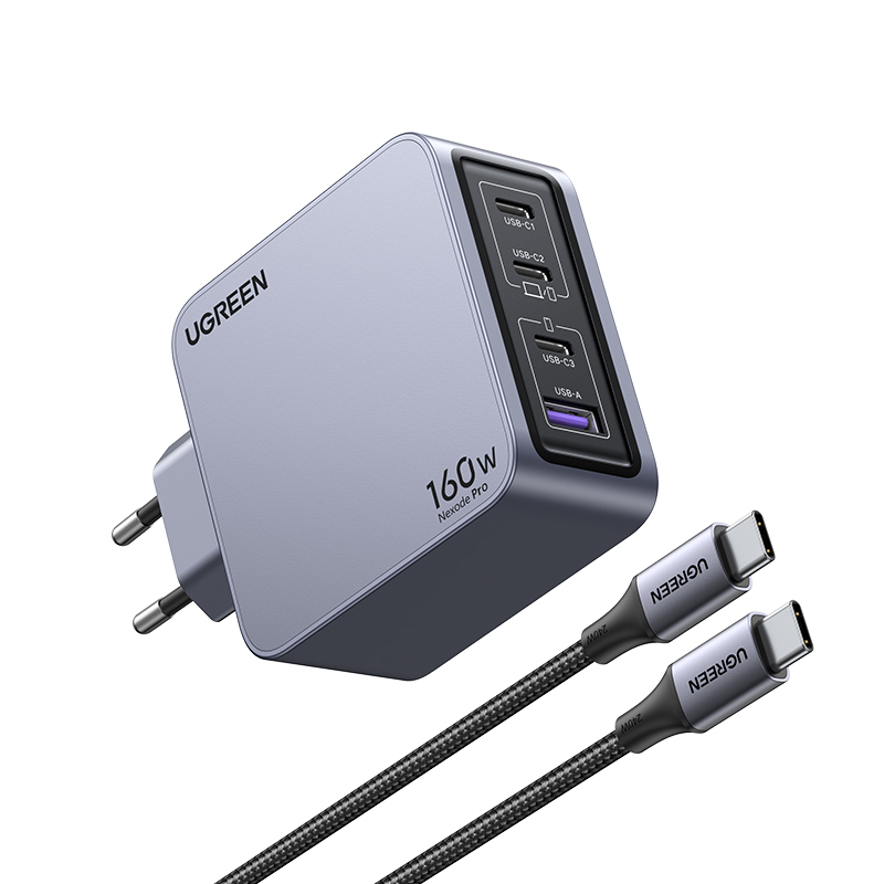 Ugreen Nexode Pro 160W GaN Ladegerät mit USB-C Kabel Grau