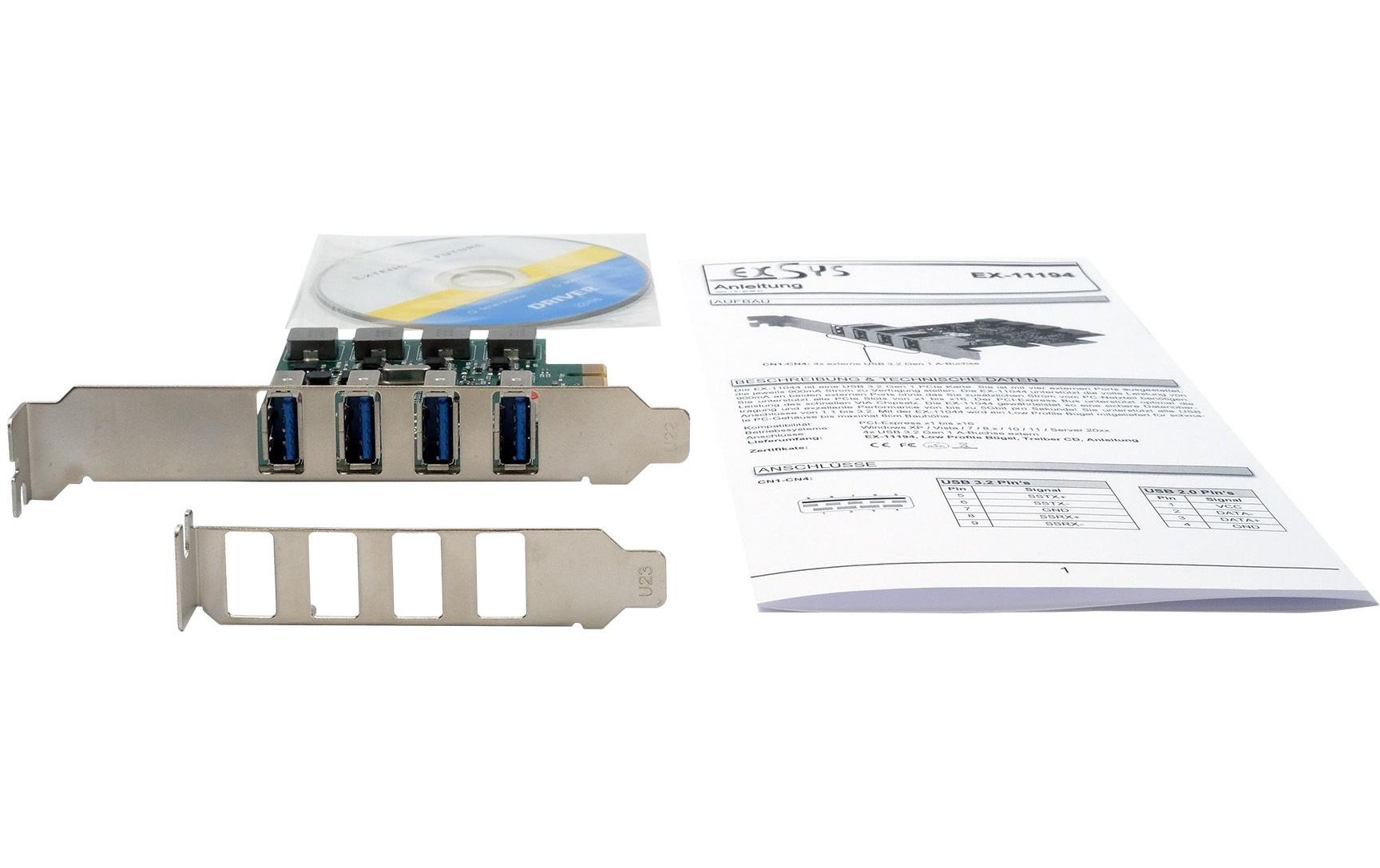 Exsys EX-11194 USB 3.2 Gen 1 PCIe Karte, 4 Ports, Renesas