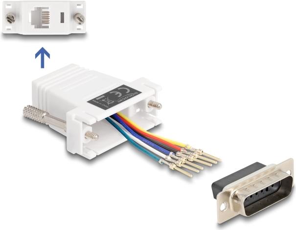 Delock D-Sub 15 Pin Stecker zu RJ12 Buchse Montagesatz weiß (67083)