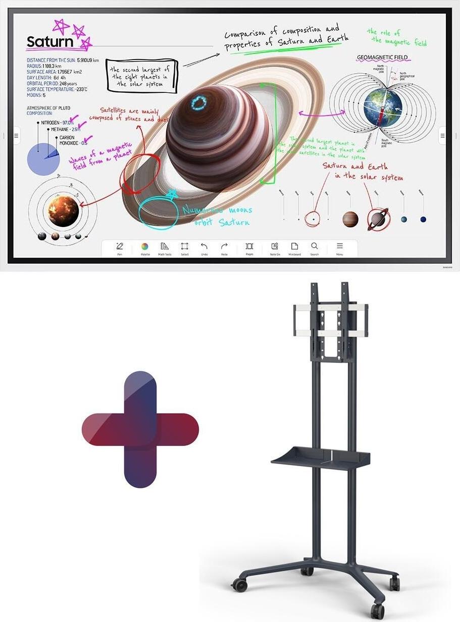Samsung Flip Pro WM65B Flipchart 165 cm 65 Zoll inkl. NEC PD04-Tipster Trolley Rollwagen & Ablage (LH65WMBWBGCXEN+L50PD04-TIPSTER)