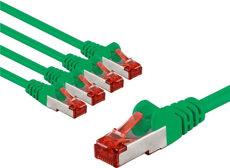 Goobay CAT 6 Patchkabel S/FTP PiMF 3 m gruen 5er-Set - Kupferleiter CU (66660)