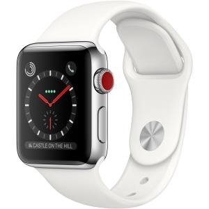 Apple Watch S3 Edelstahl 38mm Cellular Silber (Sportarmband Soft Weiß) (MQLV2ZD/A)