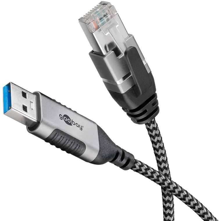 Goobay Ethernet-Kabel USB-A 3.0 auf RJ45 Slim 1,5 m Schwarz, Silber
